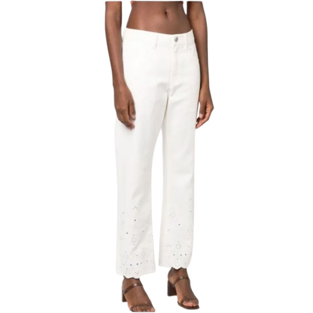 STAUD Noemie eyelet-embroidered straight jeans White Size 14